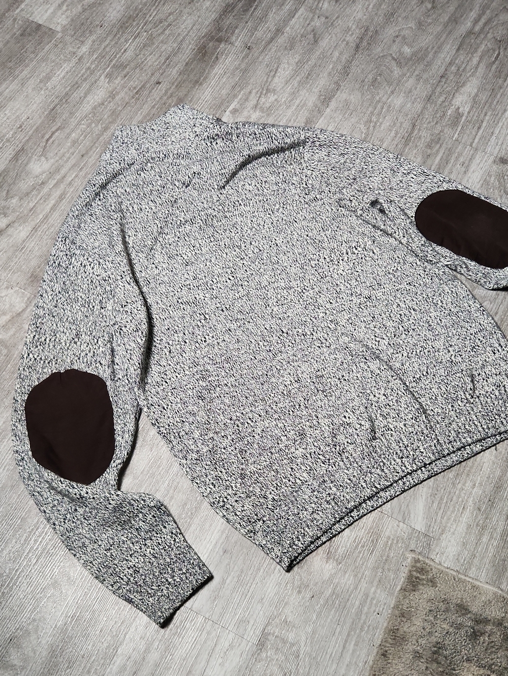 Chaps Gray Marled Sweater with Brown Elbow Patches - Picture 12 of 12